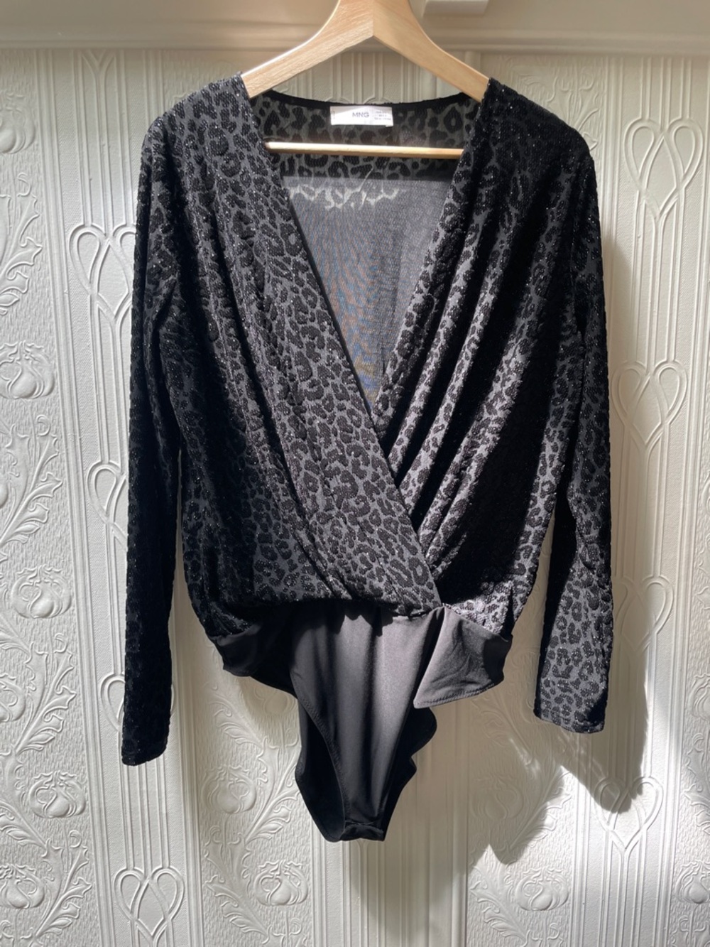Mango Black Leopard-Print Velvet Devoré Top